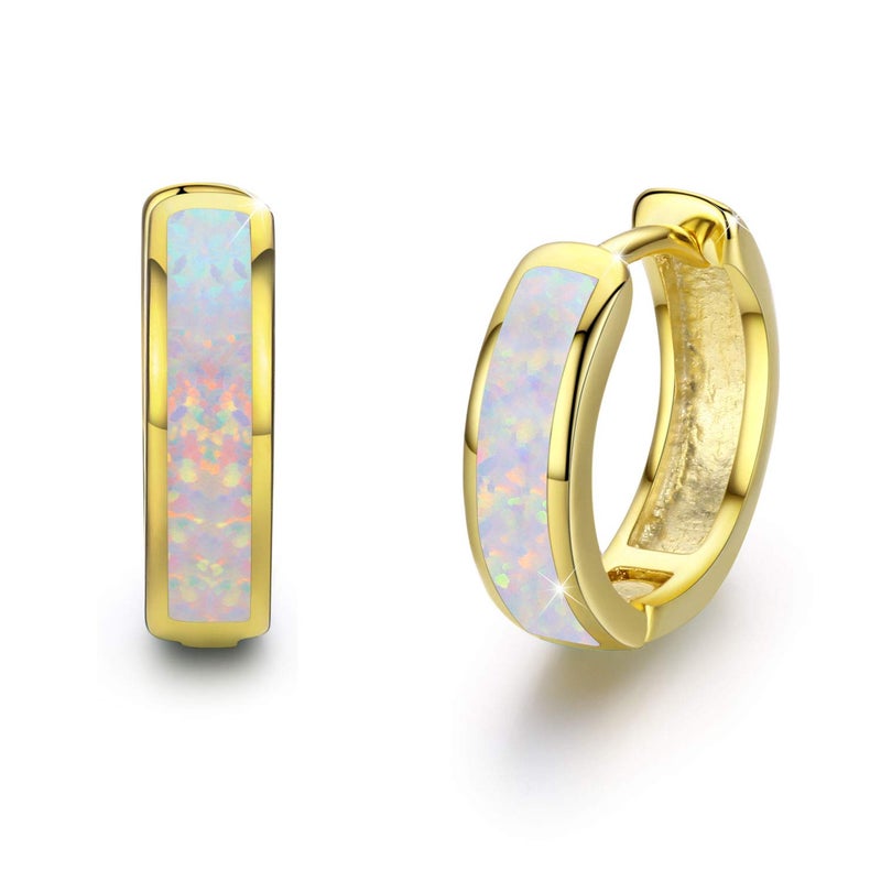 CUOKA MIRACLE Opal Earrings Small Hoop Earrings for Women Hinged Huggie Earrings Simulated Opal Hypoallergenic Earrings for Sensitive Ears 925 Sterling Silver Earrings for Women Jewelry for Women (Glod) - Image 1